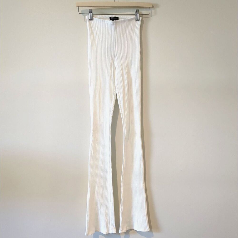 Naked Wardrobe White Ribbed Bootcut Leggings Size XS